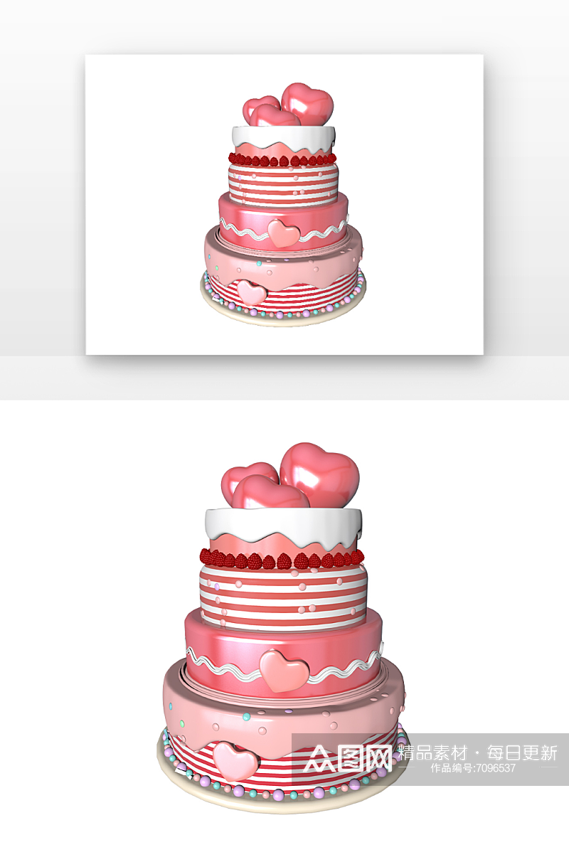 立体生日蛋糕粉色草莓多层蛋糕素材