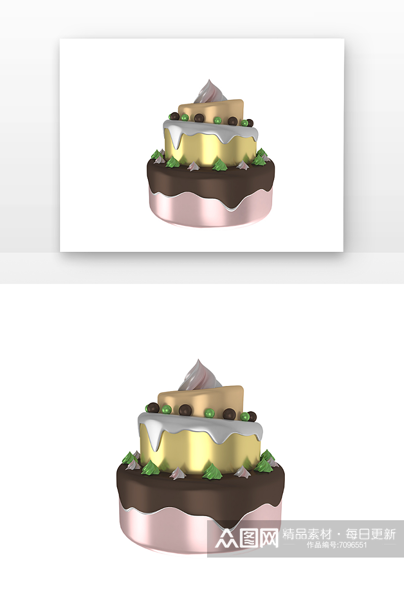 立体三层蛋糕美食D渲染元素素材