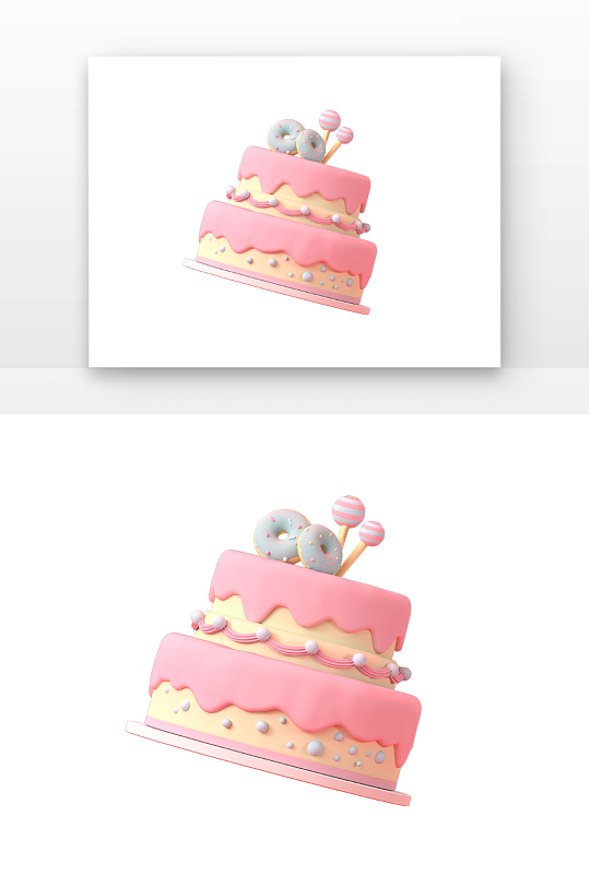 立体蛋糕粉红色奶油甜品生日蛋糕-众图网