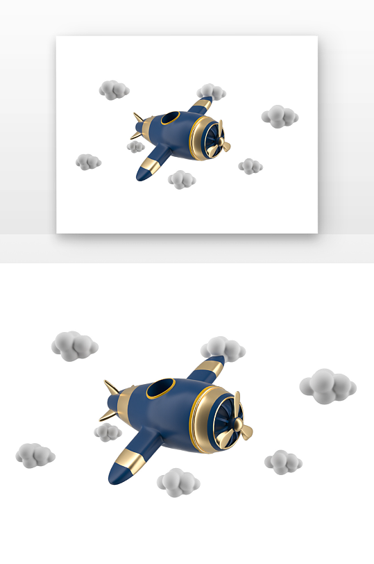 深蓝立体金属卡通飞机模型-众图网