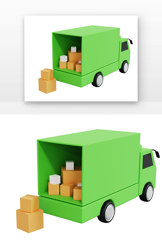 绿色快递车快递箱立体感快递运输元素