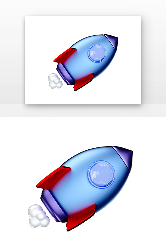 立体紫色红色火箭元素立体感建模-众图网