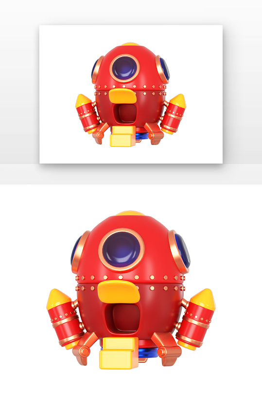 立体宇宙飞船黄红色航空航天飞行器-众图网