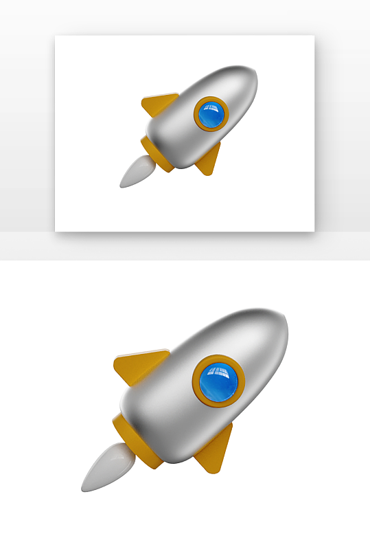 立体银色火箭元素立体感建模-众图网