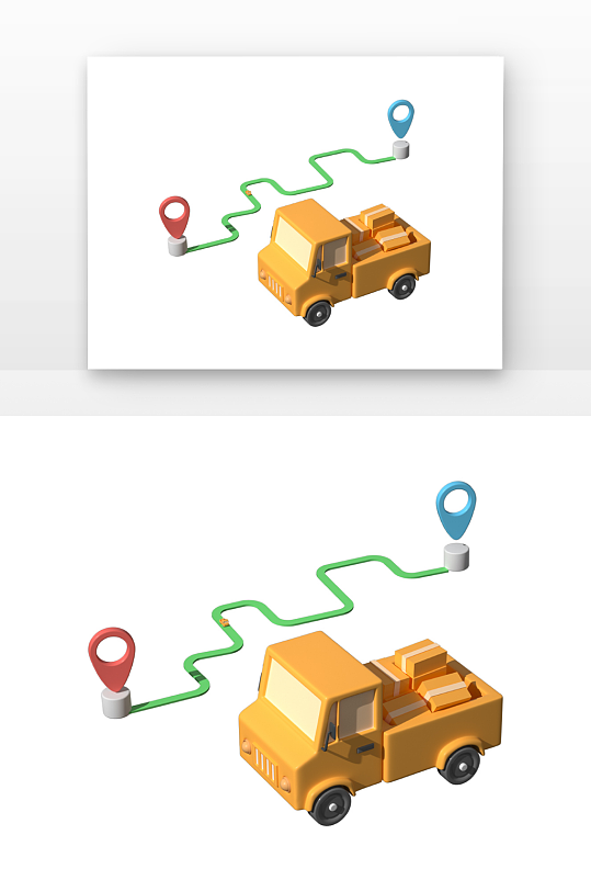 立体目的地线路快递运输立体感渲染元素-众图网