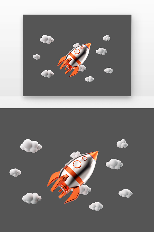 立体红色金属立体卡通火箭模型-众图网