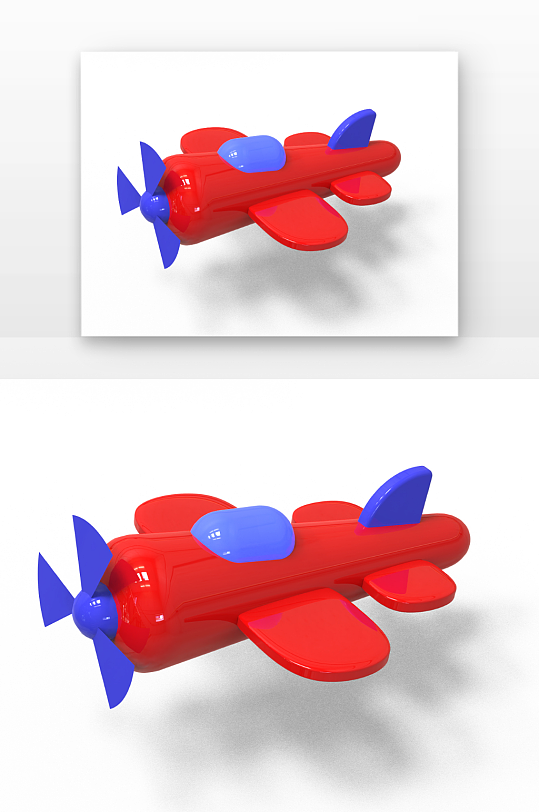 立体红蓝配色简约迷你飞机元素立体感渲染