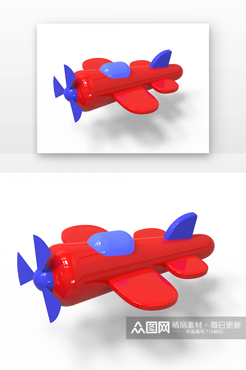 立体红蓝配色简约迷你飞机元素立体感渲染素材