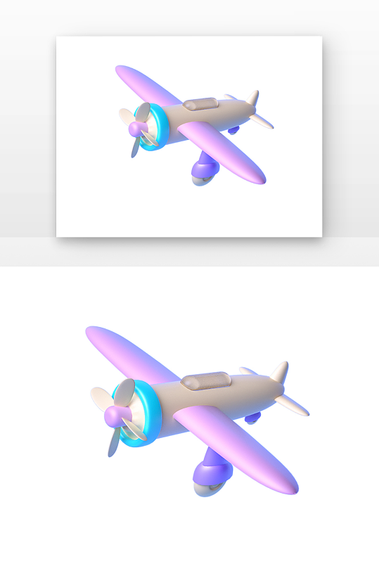 立体粉色黄色飞机元素立体感渲染-众图网