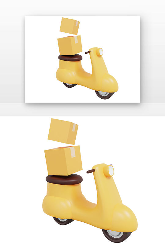 立体感快递运输物流配送车黄色摩托车-众图网