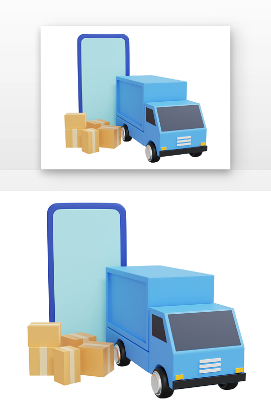 立体感快递运输送货蓝色物流车-众图网