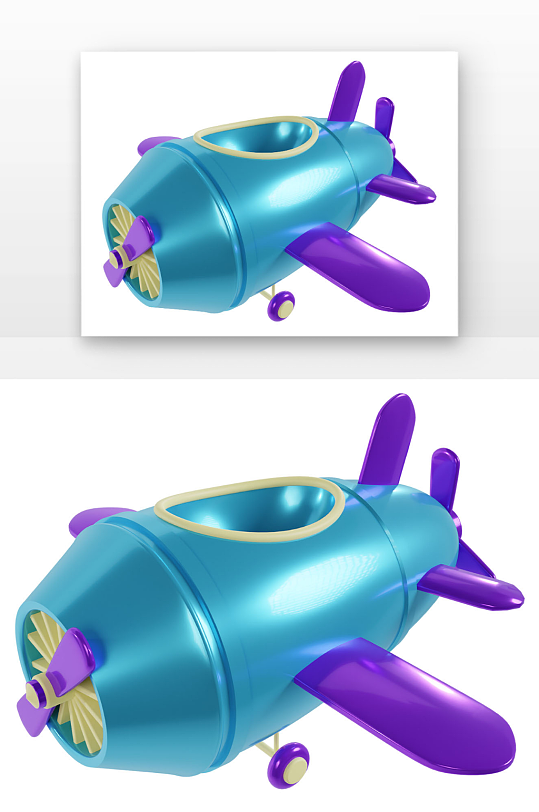 立体飞机蓝色飞机立体感渲染-众图网