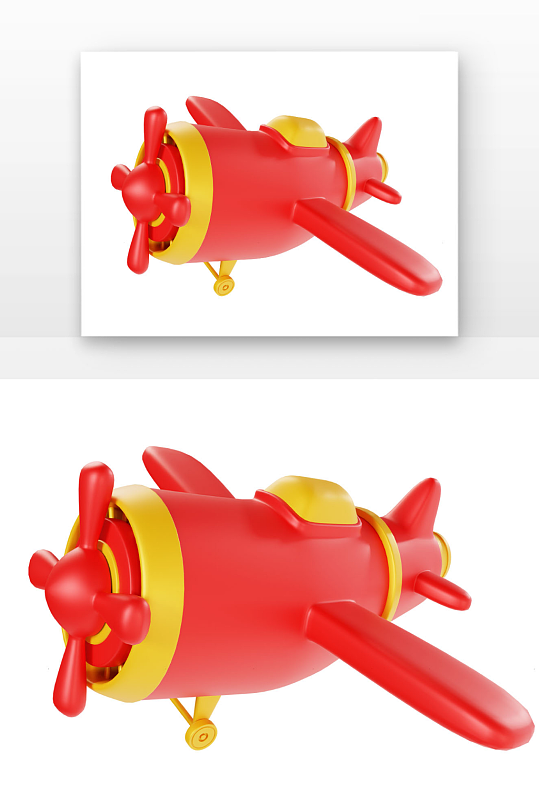立体飞机红黄色飞机立体感渲染-众图网