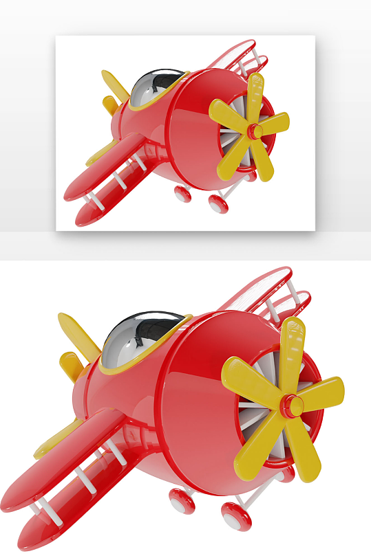 立体飞机大红色飞机立体感渲染-众图网