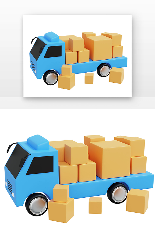 蓝色快递车快递箱立体感快递运输元素-众图网