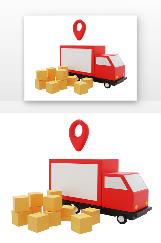 红色货运车位置信息快递箱立体感-众图网
