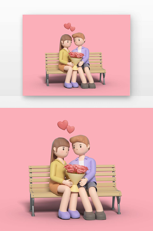 坐在长椅上的情侣卡通-众图网
