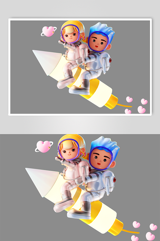 坐在火箭上的宇航员情侣人物-众图网