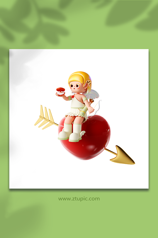 坐在爱心上当的丘比特-众图网