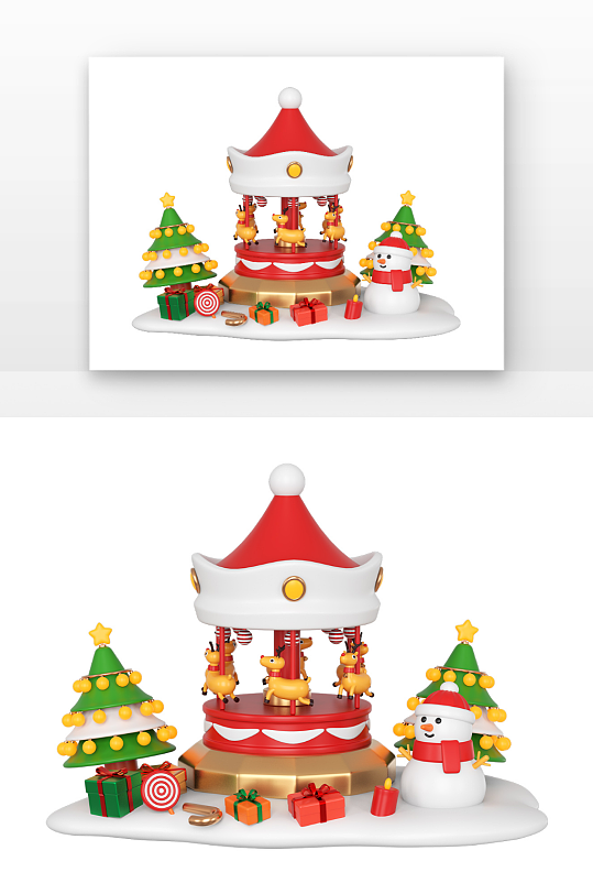 圣诞节旋转木马立体感插图元素-众图网