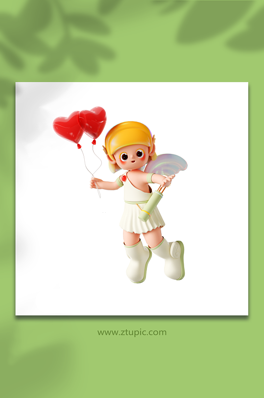 丘比特天使女孩拿爱心气球-众图网