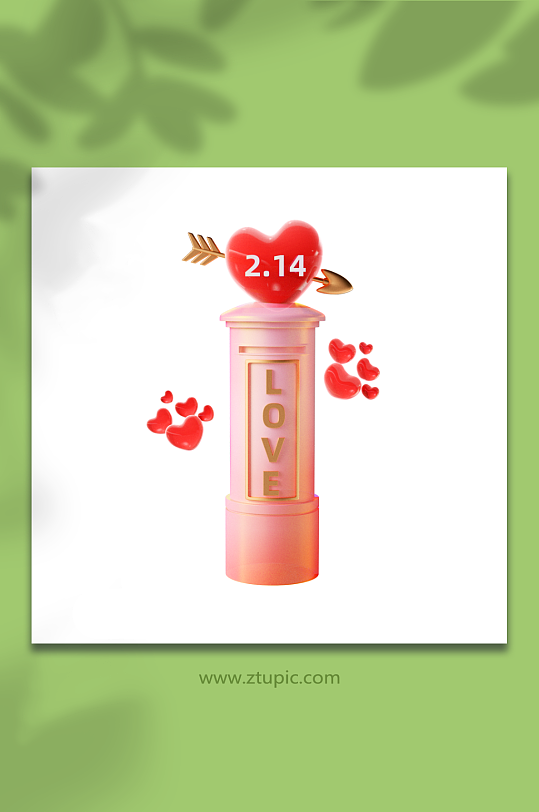 情人节立体感立体爱心信箱元素-众图网