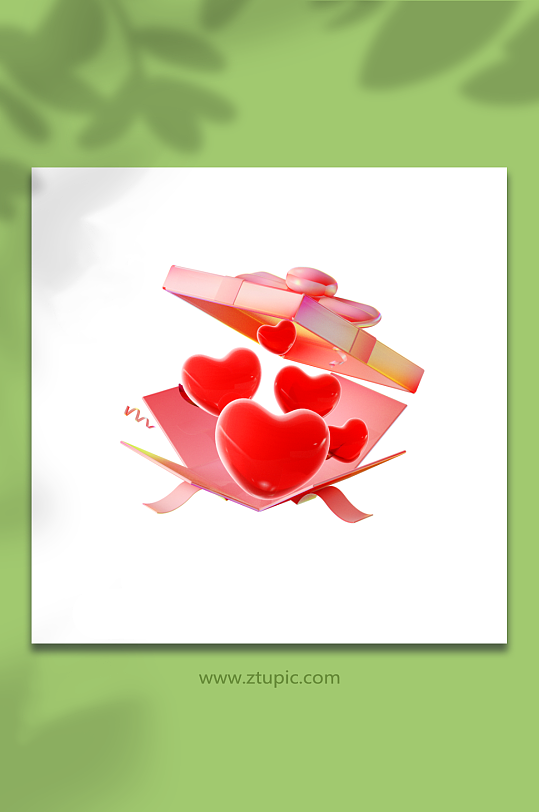 情人节立体感立体爱心礼物盒元素-众图网