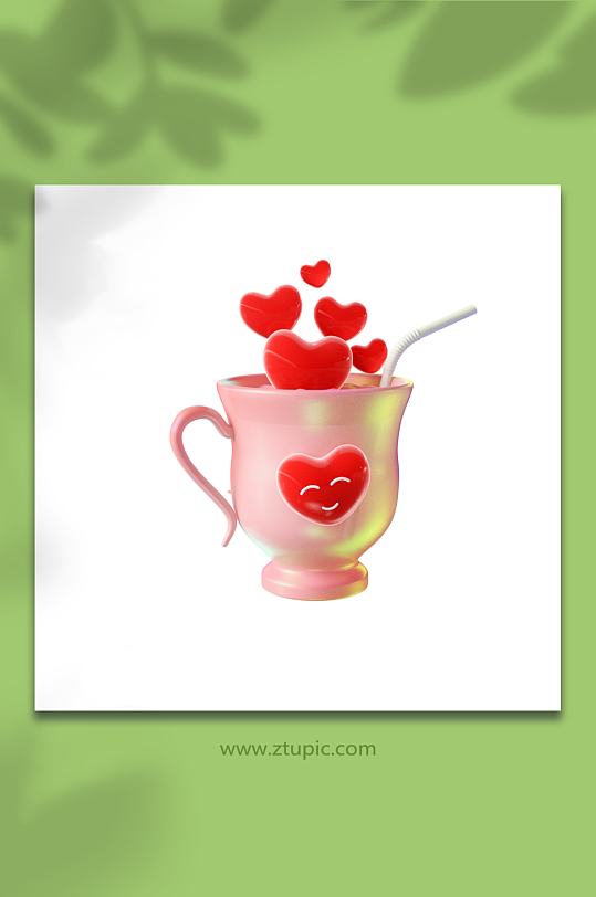 情人节立体感立体爱心渐变杯子元素-众图网