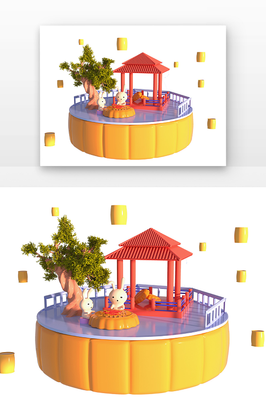 立体中秋团聚孔明灯立体感小场景-众图网