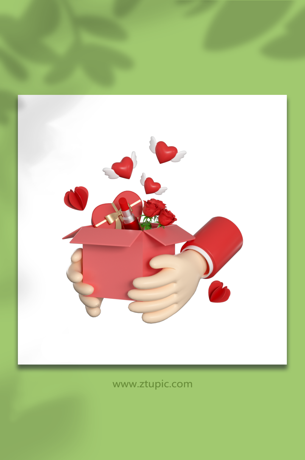 立体感立体情人节手捧礼物元素素材