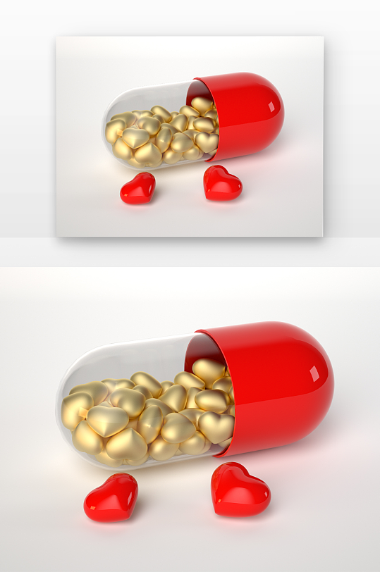 立体感建模渲染的情人节爱心胶囊-众图网
