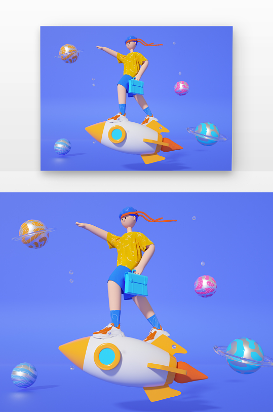 高精立体感建模青年节潮运动人物-众图网