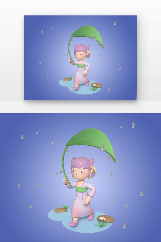 建模古装树叶下的少女-众图网