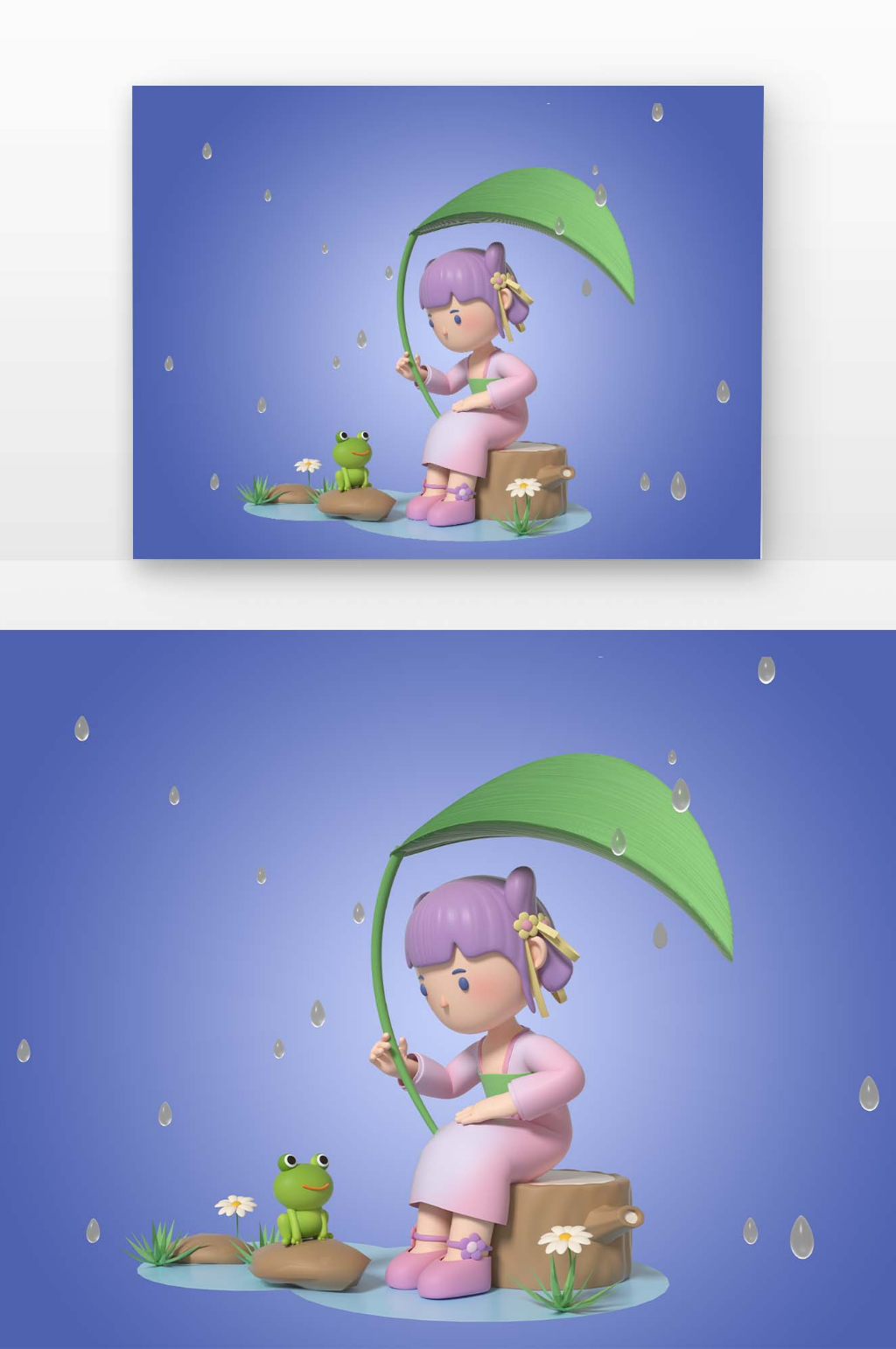 建模古装叶子下的少女素材