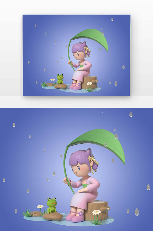 建模古装叶子下的少女-众图网