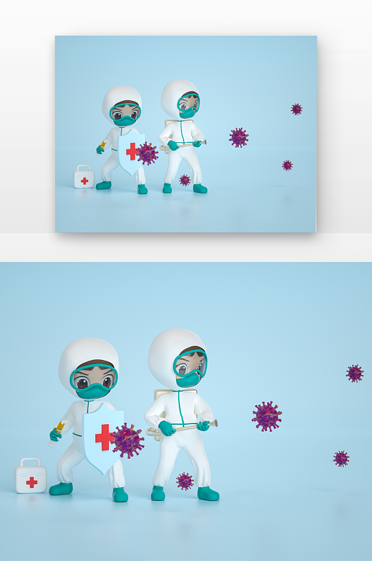 抗疫立体感高精卡通人-众图网