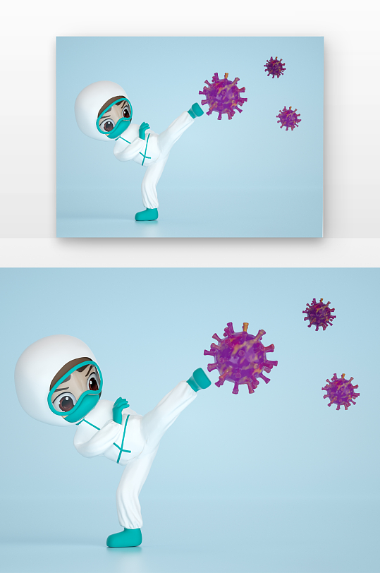 抗疫立体感高精卡通人物造-众图网
