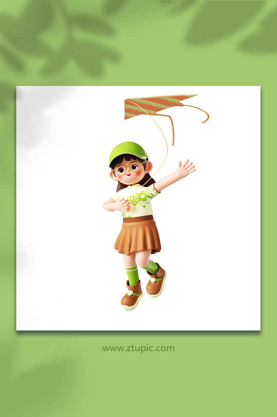 立春立体可爱少女踏青放风筝-众图网