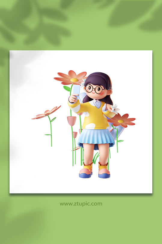 立春立体可爱少女踏青赏花拍照-众图网