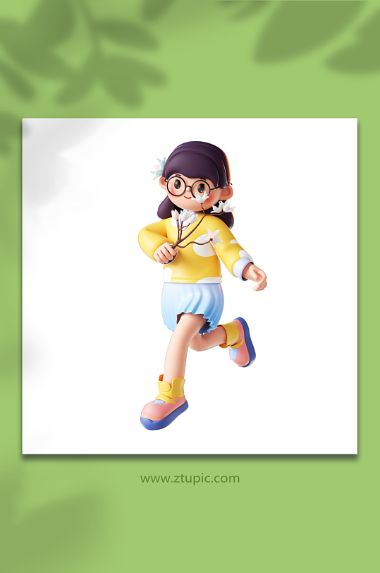 立春立体可爱少女踏青玩耍-众图网