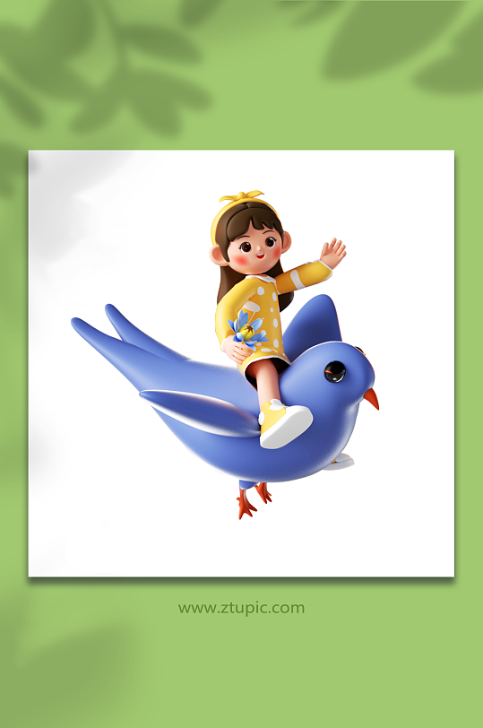立春立体可爱少女与燕飞翔-众图网
