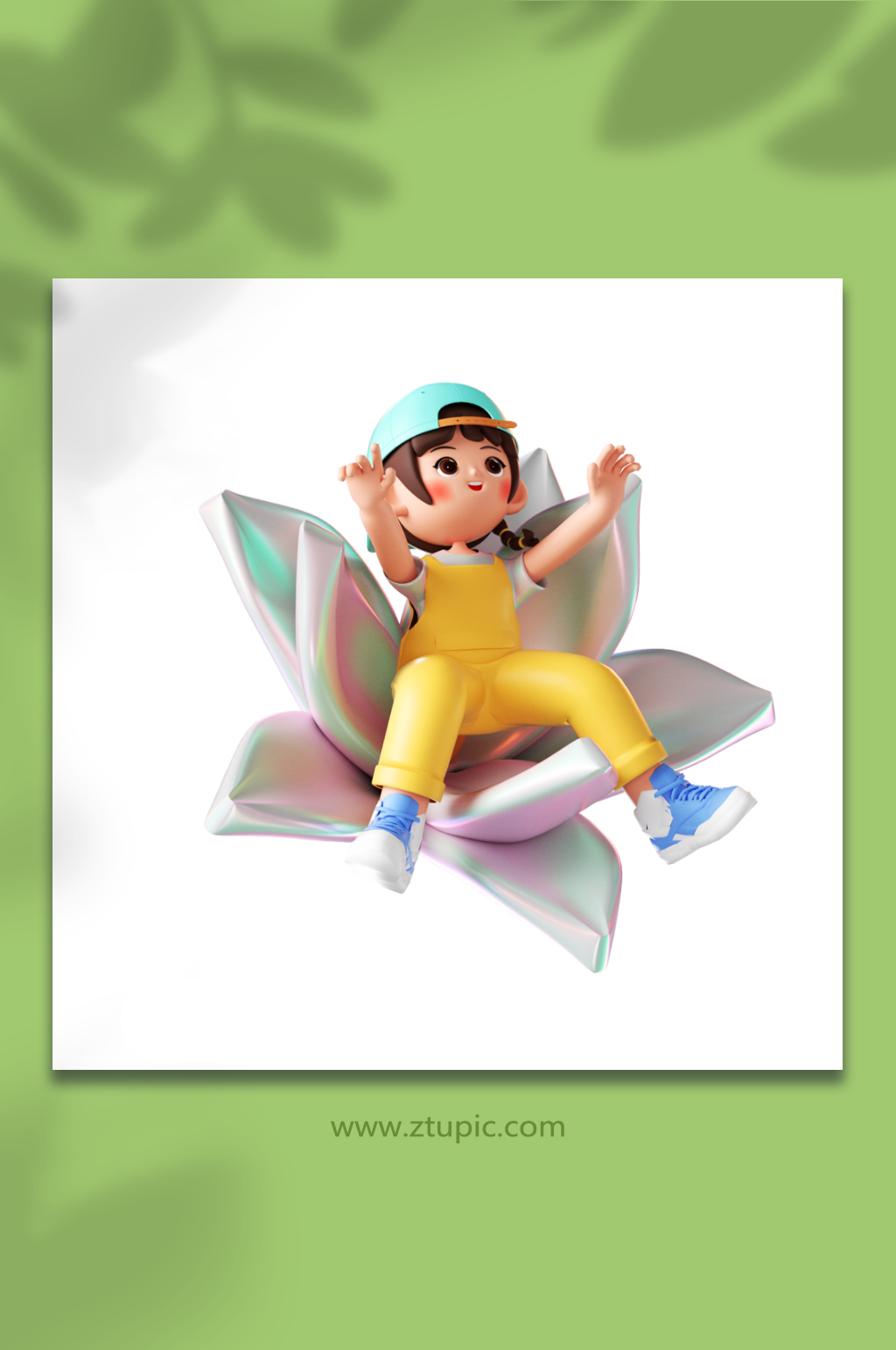立春立体躺在花朵上的可爱少女素材
