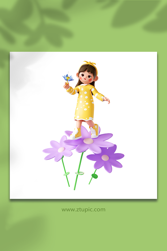 立春立体站在花朵上的可爱少女-众图网