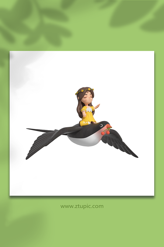 立春燕子与少女卡通元素-众图网