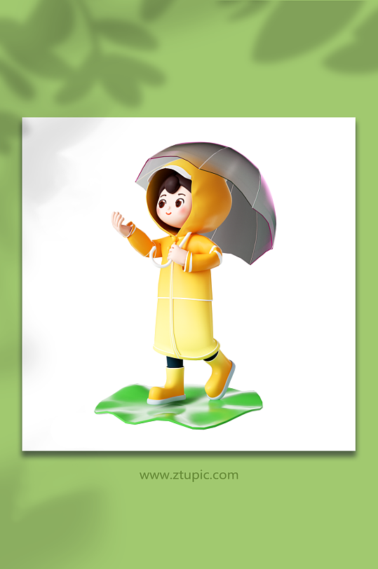 立体穿雨衣的可爱少女打伞形象-众图网