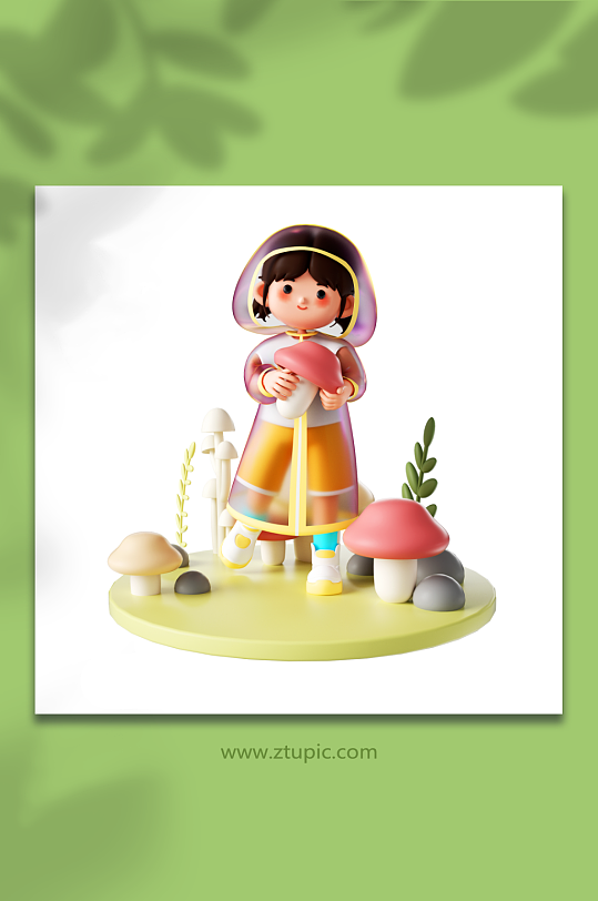 立体穿雨衣的可爱少女形象-众图网