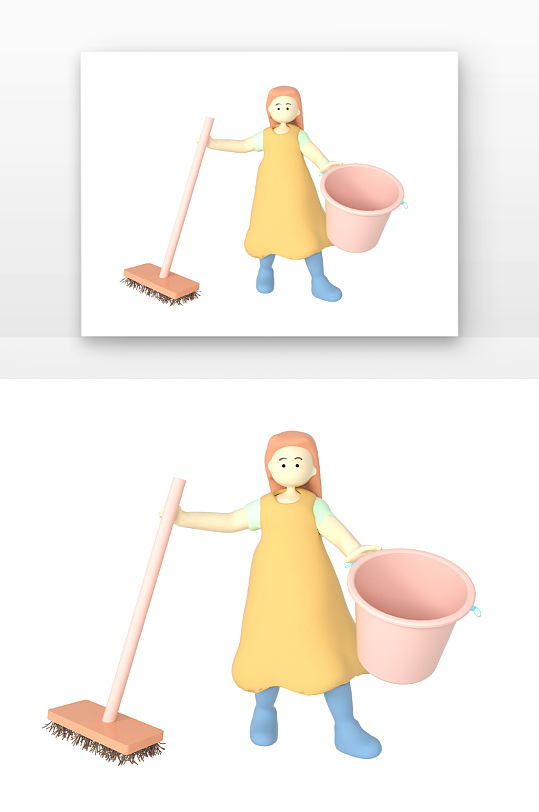 立体感打扫卫生的女人-众图网