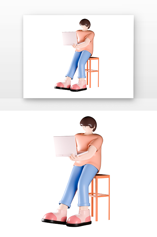 立体感粉色立体卡通看电脑女生人物元素-众图网