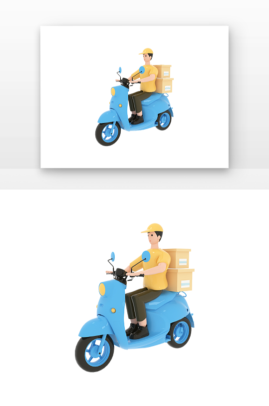 立体感黄衣服快递员骑快递车送快递元素-众图网