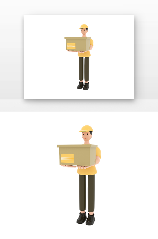 立体感黄衣服拿着包裹快递配送人员元素-众图网